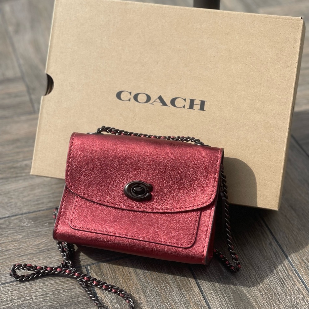 Coach Parker Handbag in Metallic Red Leather